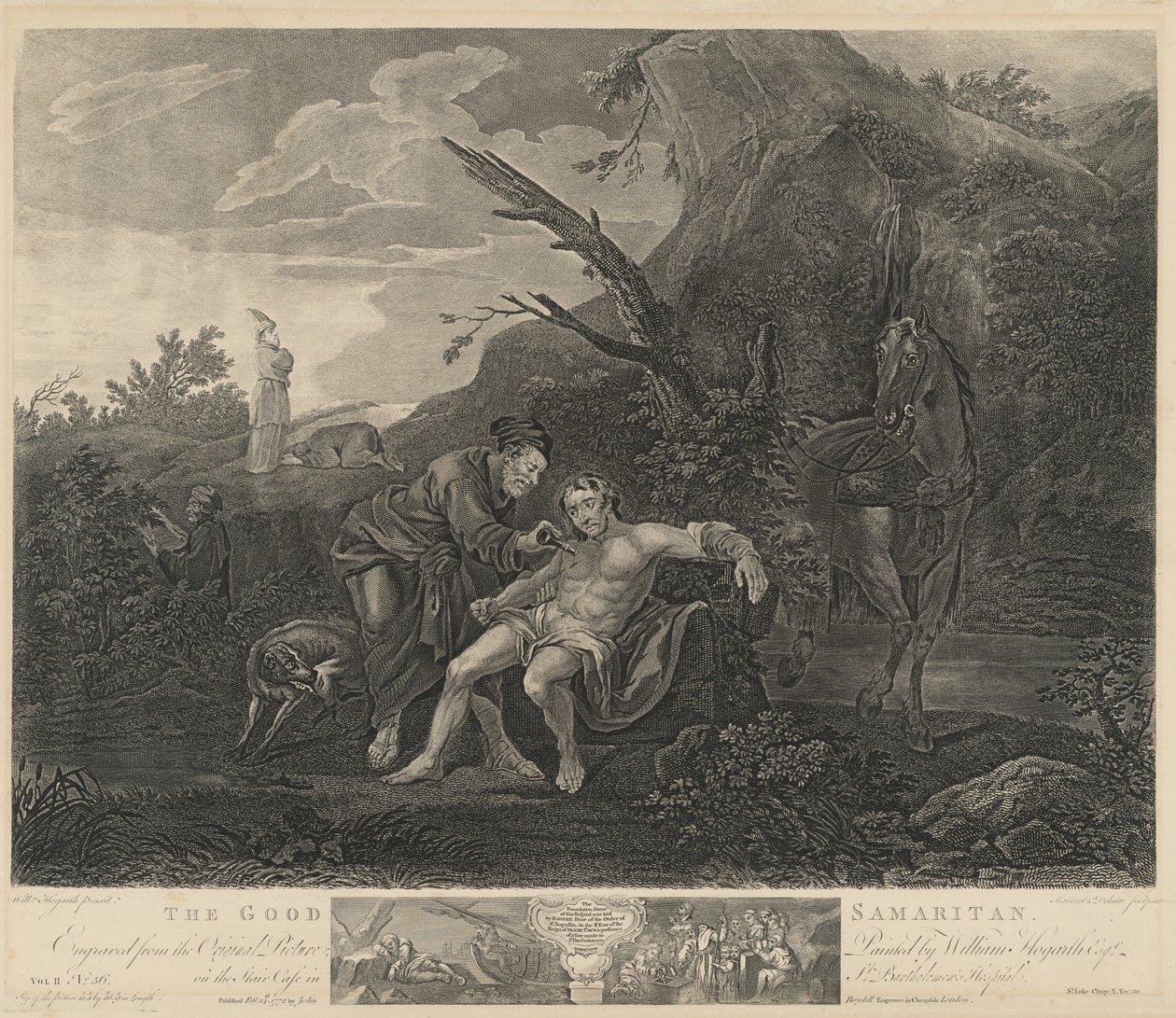 O Bom Samaritano de Jean Marie Delatre and Simon Francois Ravenet I after William Hogarth