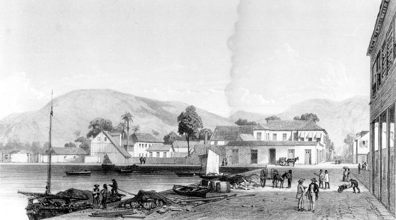 Custom House e St. Vincent&39;s Wharf, Trinidad, gravado por Eugene Ciceri, c.1850 de Jean Michel Cazabon