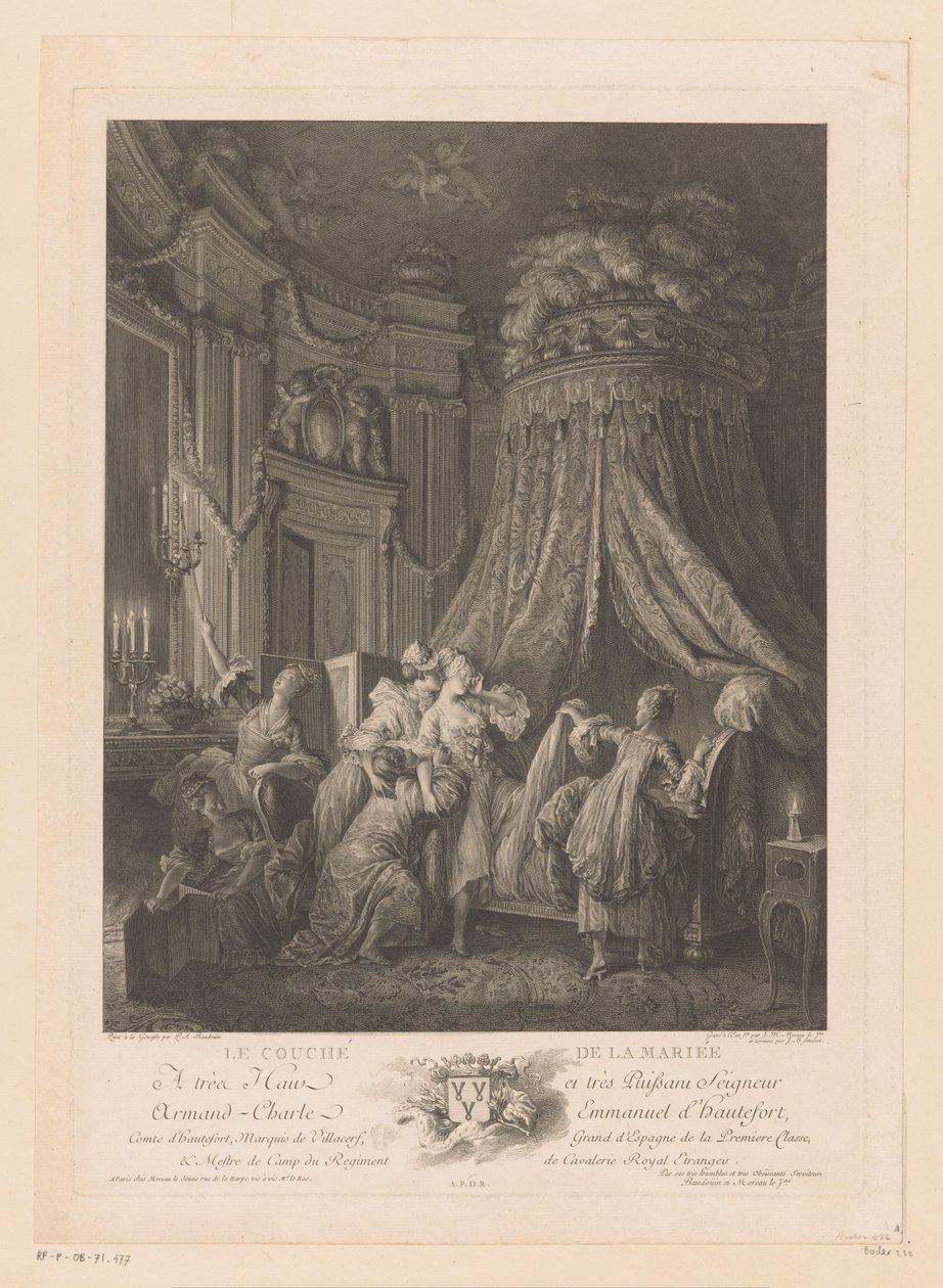 Jovem levantada para sua cama Le Coucher de la Mariee (título no objeto) de Jean Michel Moreau