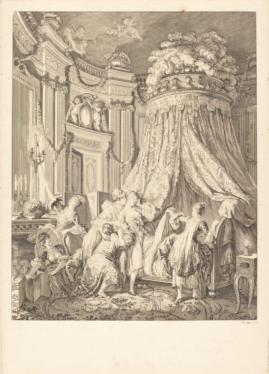 Le couché de la mariée de Jean Michel Moreau after Pierre Antoine Baudouin