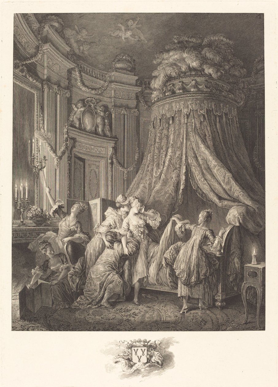 A cama da noiva de Jean Michel Moreau and Jean Baptiste Blaise Simonet after Pierre Antoine Baudouin