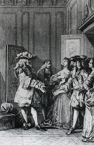 Ilustração do Impresso de Versalhes por Molière (1622-1673), gravado por D. Nee de Jean Michel the Younger Moreau