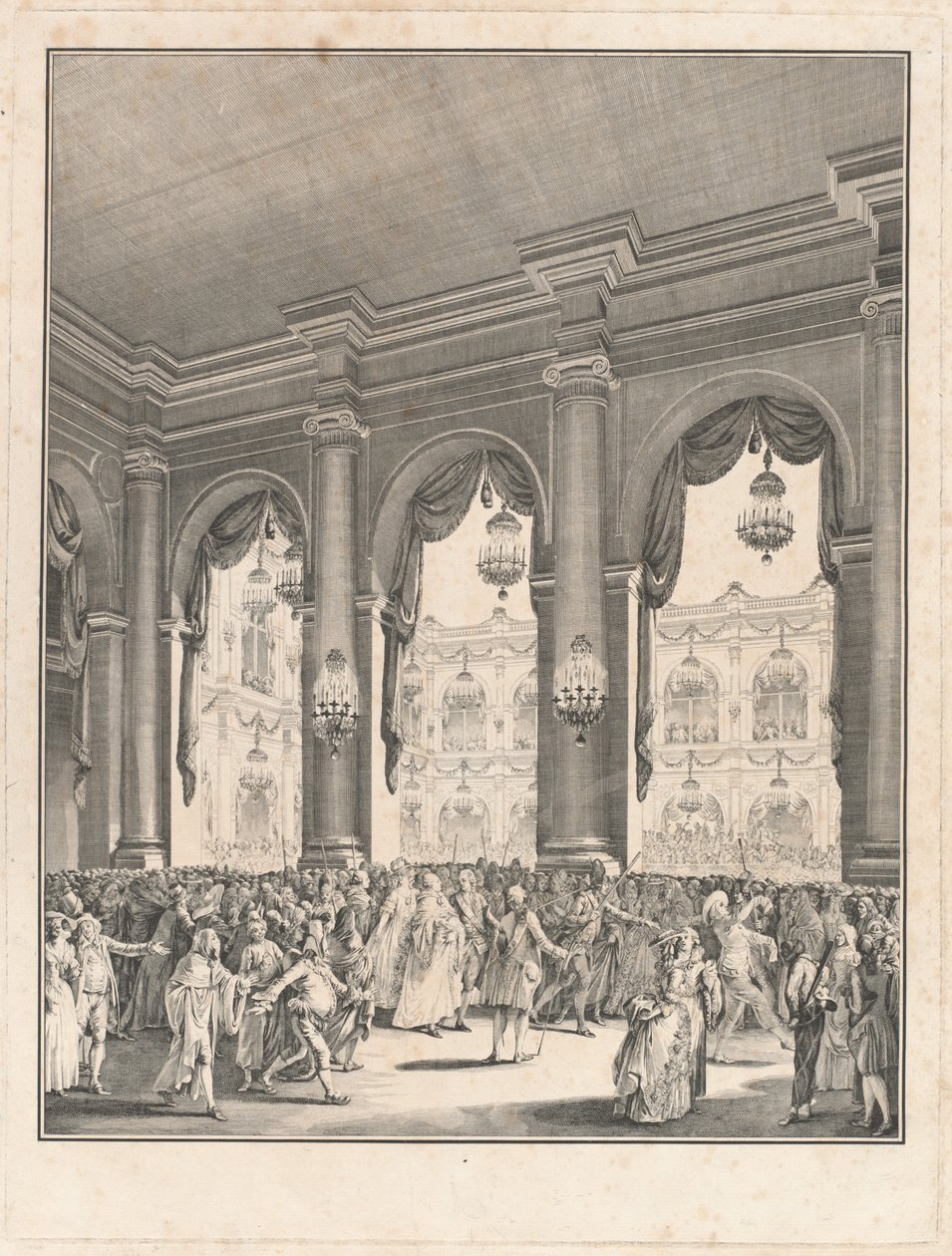 O baile de máscaras - Festa dada por ocasião do nascimento de Monsenhor o Delfim, 23 de janeiro de 1782 de Jean Michel Moreau the Younger