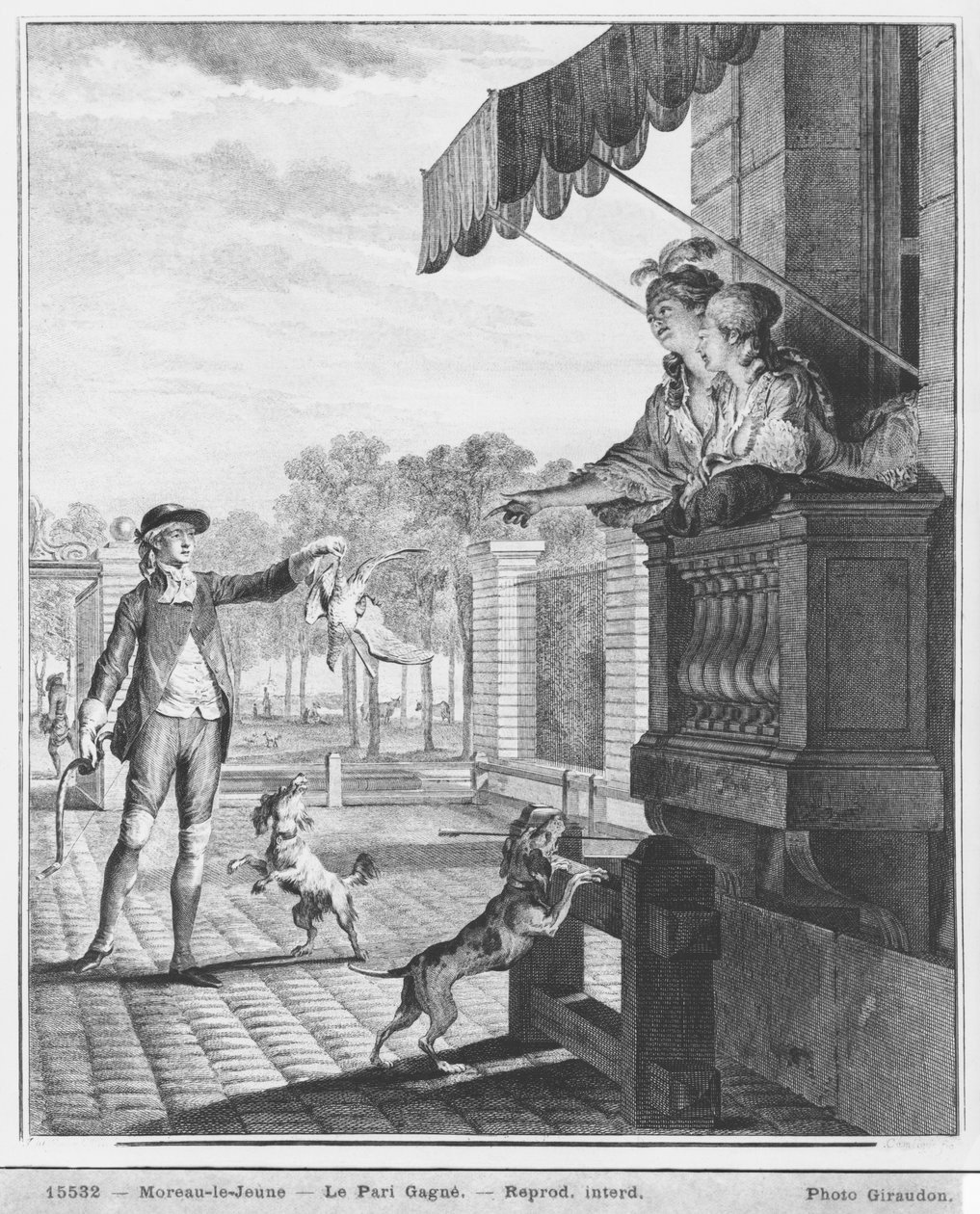 Pegando uma aposta, gravada por Camligue (fl.1785) c.1777 (gravura) (foto bw) de Jean Michel the Younger Moreau