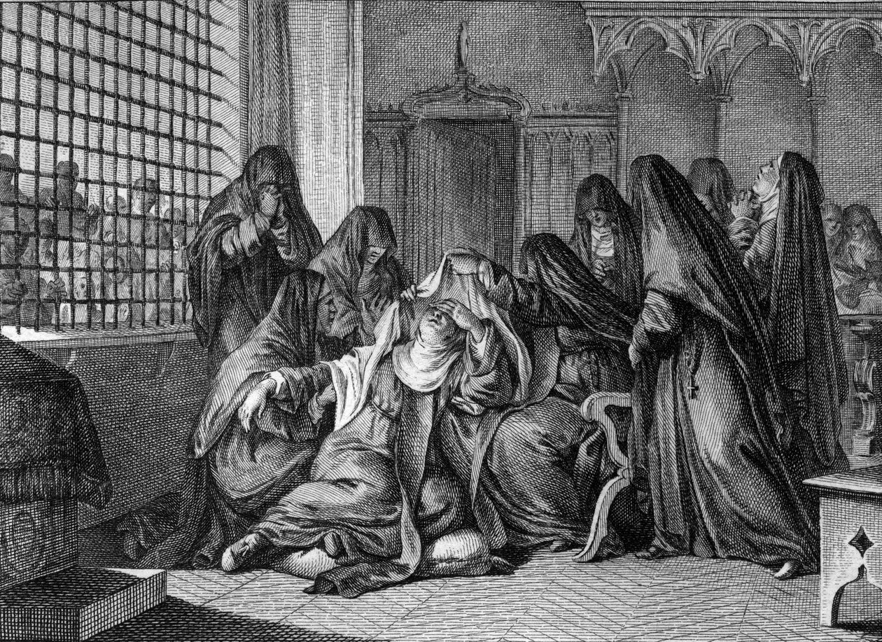 Abelard e Heloise: Heloise (1101-1164) tomando o véu na abadia das mulheres de Argenteuil. Gravura de Jean Michel Moreau, dit Moreau le Jeune (1741- 1814) de Jean Michel the Younger Moreau