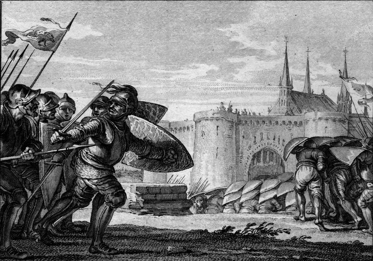 Armee viking atacando Saint Germain des Pres (Saint-Germain-des-Pres) e sua abadia. Século IX (regne de Carlos II, o Careca). Gravura de Jean Michel Moreau, dit Moreau le Jeune (1741- 1814) de Jean Michel the Younger Moreau
