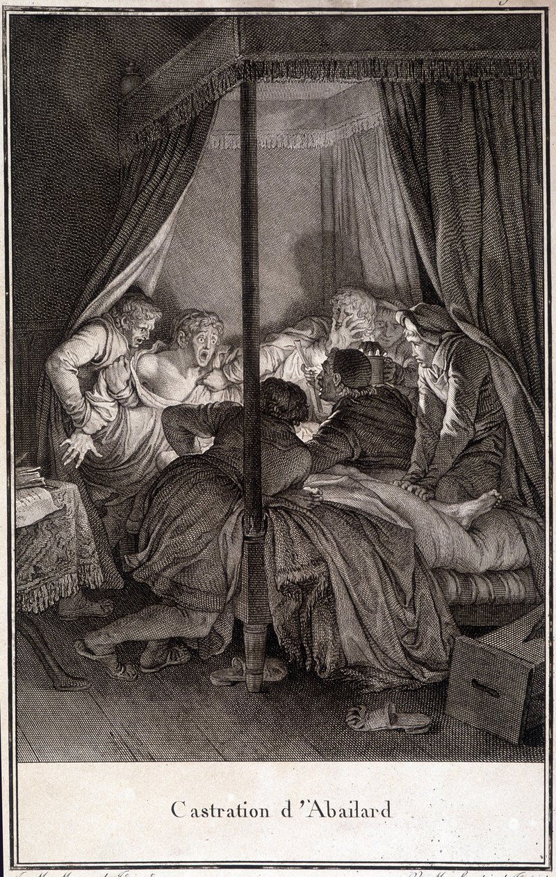 Castração de Pierre Abélard ou Pierre Abailard filósofo e teólogo francês (1079 a 1142). gravura de Moreau. de Jean Michel the Younger Moreau