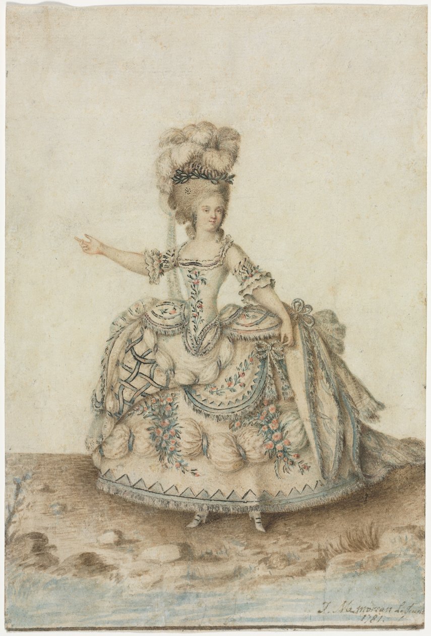 Estudo de figurino para cantora de ópera de Jean Michel the Younger Moreau