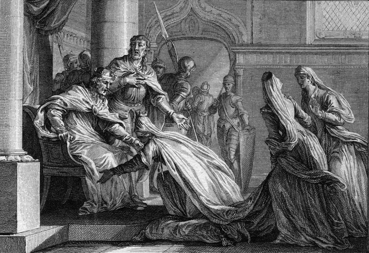 Emma da França (894-934), irmã de Hugues o Grande (897-956), prostra-se aos seus pés. Mariee tem Raoul de Borgonha (ou Rodolphe, 890-936), ela decidiu, a pedido de seu irmão, dar a coroa da França a seu marido, declarando "melhor beijá-la de Jean Michel the Younger Moreau