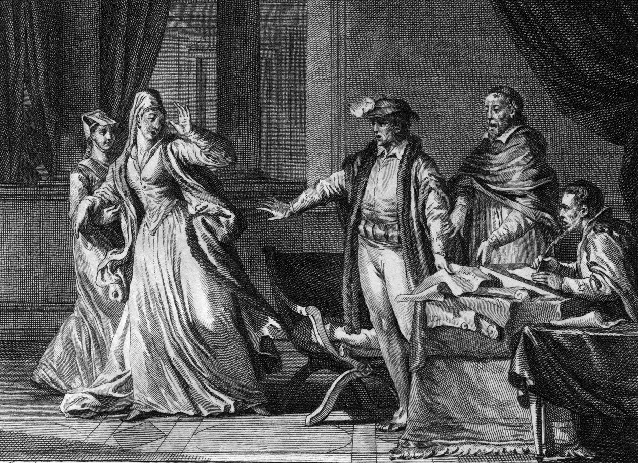 Luís VII o Jovem ou o Pio (1120-1180) repudiou sua esposa Alienante da Aquitânia (1122-1204) (ou Eleonore de Guyenne) de Jean Michel the Younger Moreau
