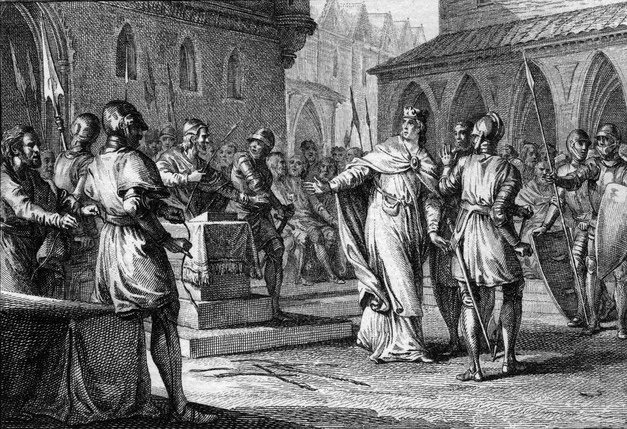 Rising against Charles III the Simple pelos senhores liderados por Robert (865-923) que se tornou Rei de França em 922 como Robert I, Soissons 920 (gravura) de Jean Michel the Younger Moreau