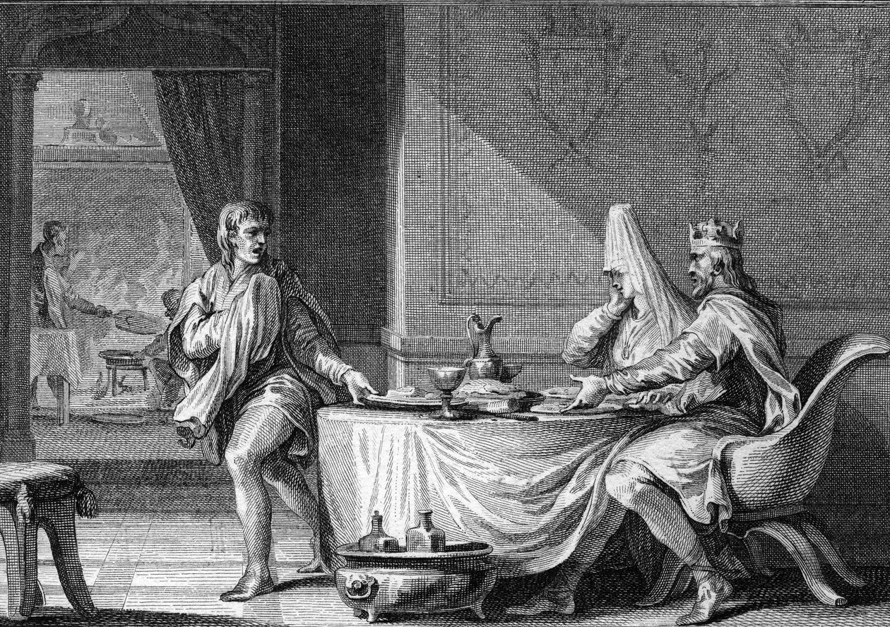 Robert II the Pieux (c. 970-1031), rei da França, excomungado em 997, após seu casamento com seu primo Berthe de Borgonha. Gravura de Moreau, o Jovem do século XVIII. de Jean Michel the Younger Moreau