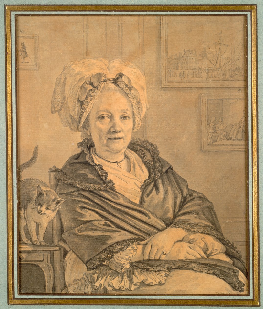 Mulher sentada com um gato, c. 1776 de Jean Michel the Younger Moreau