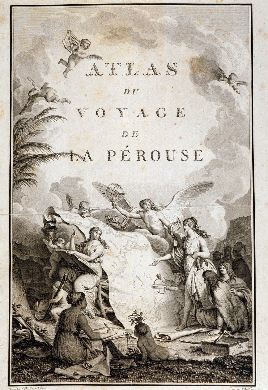 Página de rosto do "Atlas du voyage de La Perouse" (Galaup Jean-Francois, Comte de La Perouse de Jean Michel the Younger Moreau