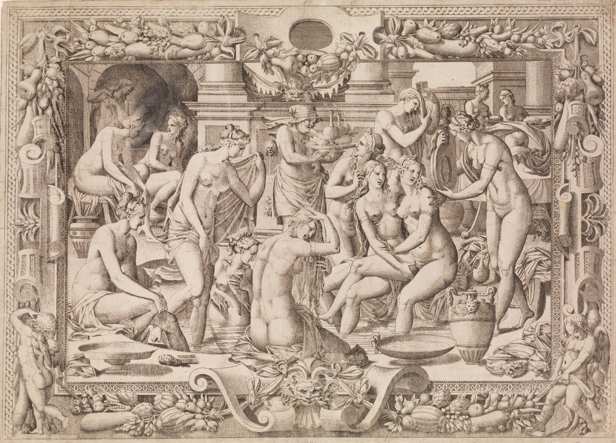 Mulheres a tomar banho, 1535-55. de Jean Mignon