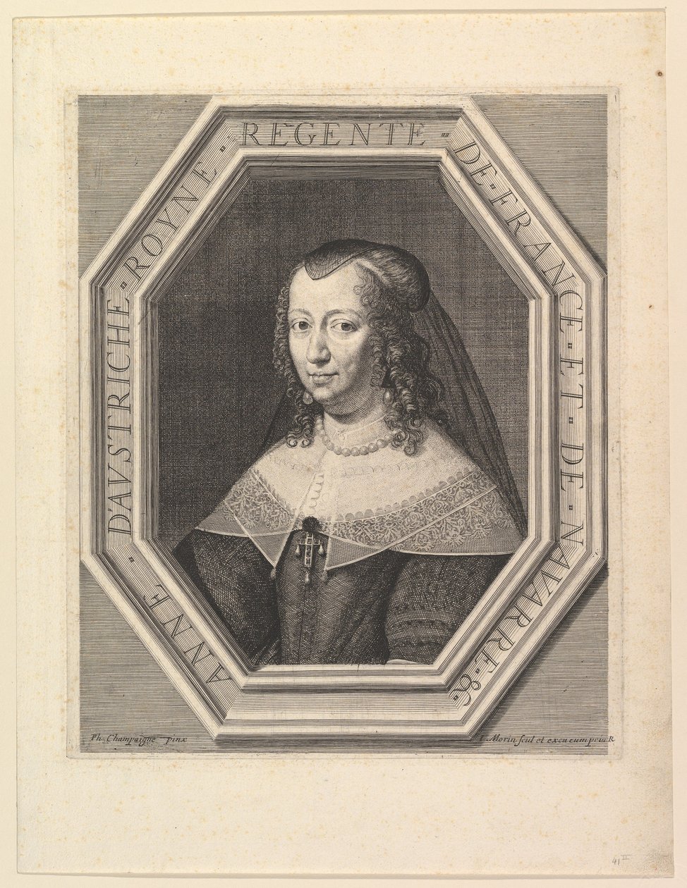 Ana da Áustria, rainha da França, no tribunal de luto. de Jean Morin