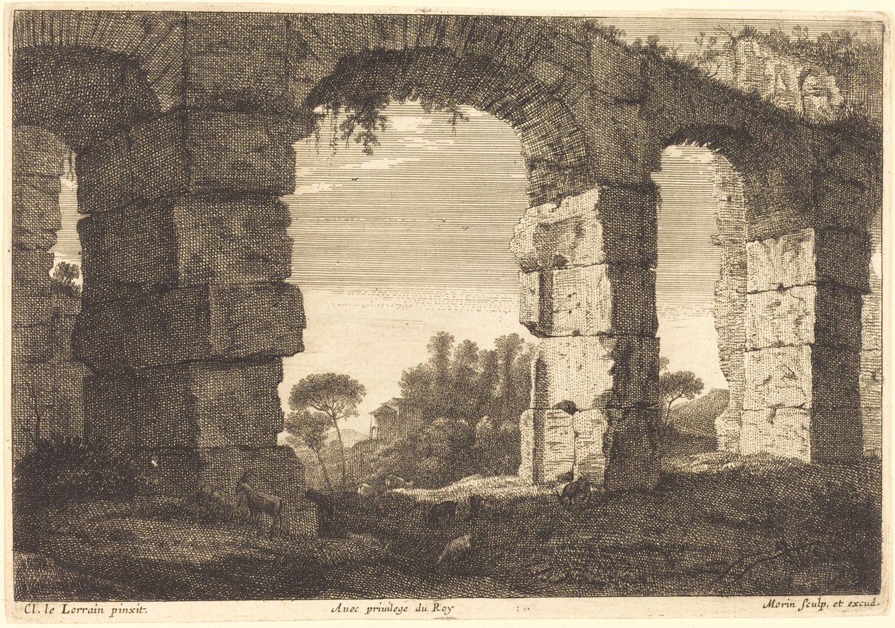 Ruínas de um aqueduto de Jean Morin after Claude Lorrain