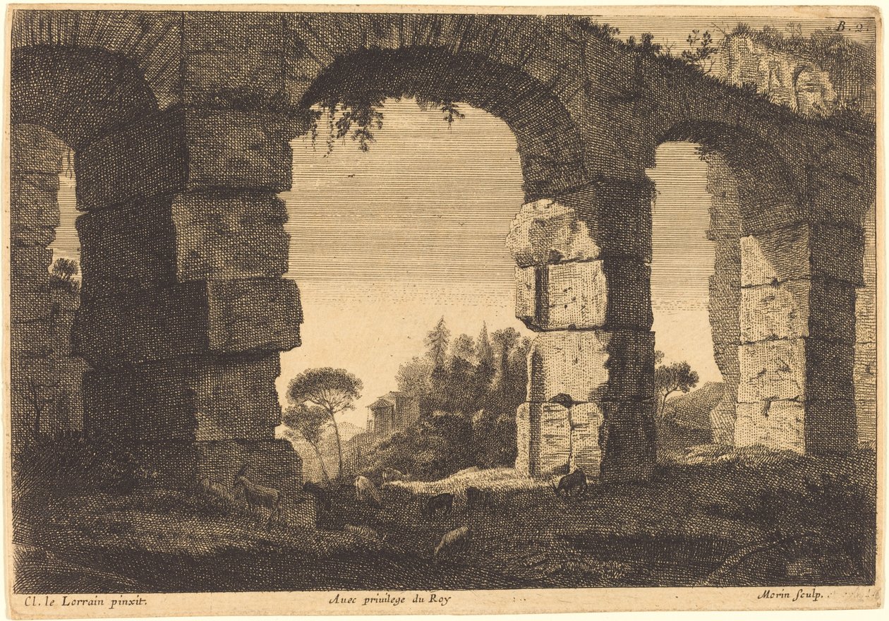 Ruínas de um aqueduto de Jean Morin after Claude Lorrain