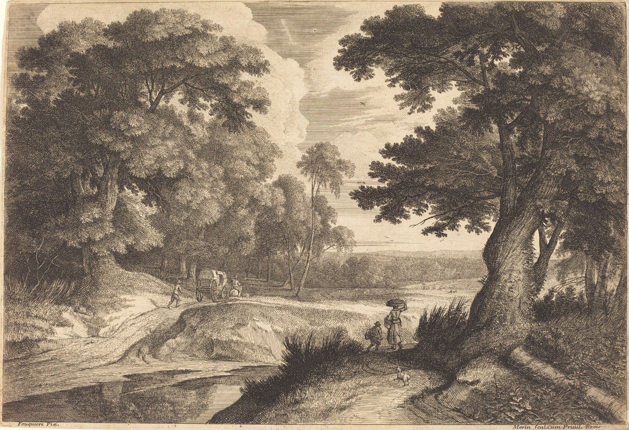 Borda de um bosque com camponeses indo ao mercado de Jean Morin, after Jacques Fouquières