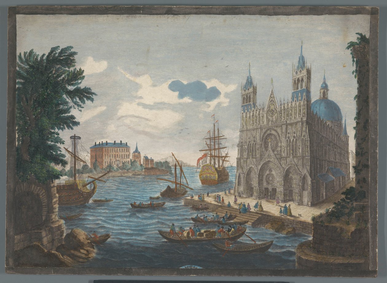 Vista de uma catedral gótica na água Vue d