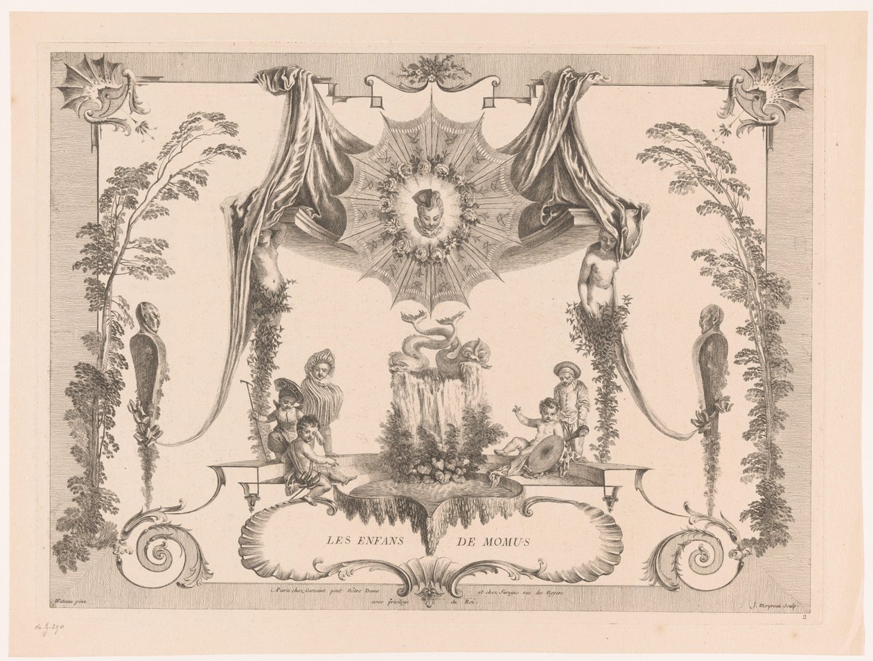 Design para painéis com crianças por uma fonte Les Enfans de Momus (título no objeto) Oeuvre de Antoine Watteau (título da série) L