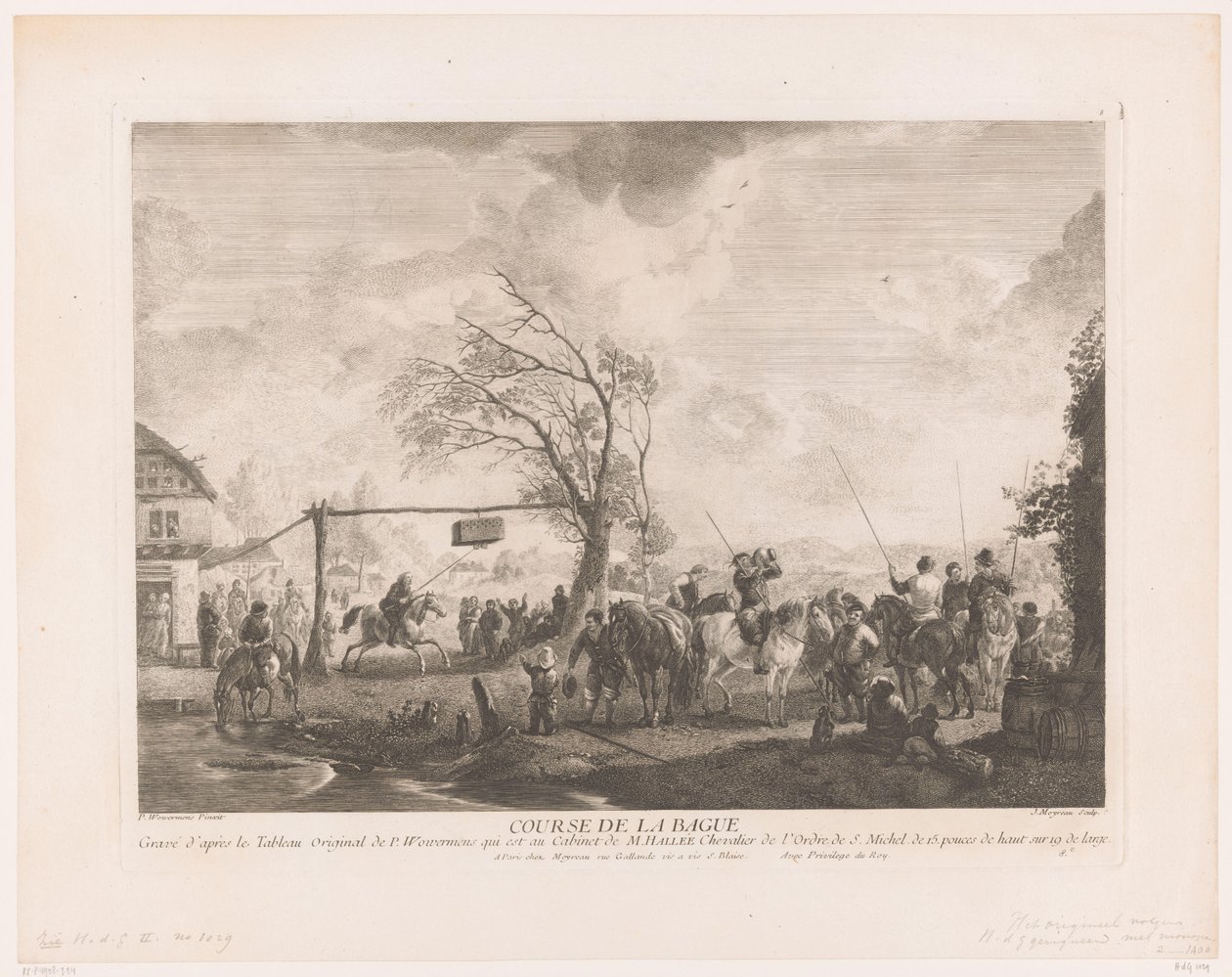 Apunhalamento de anéis numa estalagem de aldeia
Cours de la bague (título sobre o objecto)
Impressões após pinturas de Philips Wouwerman (título da série)
Oeuvres de Ph.pe Wouwermans Hollandois (título da série) de Jean Moyreau