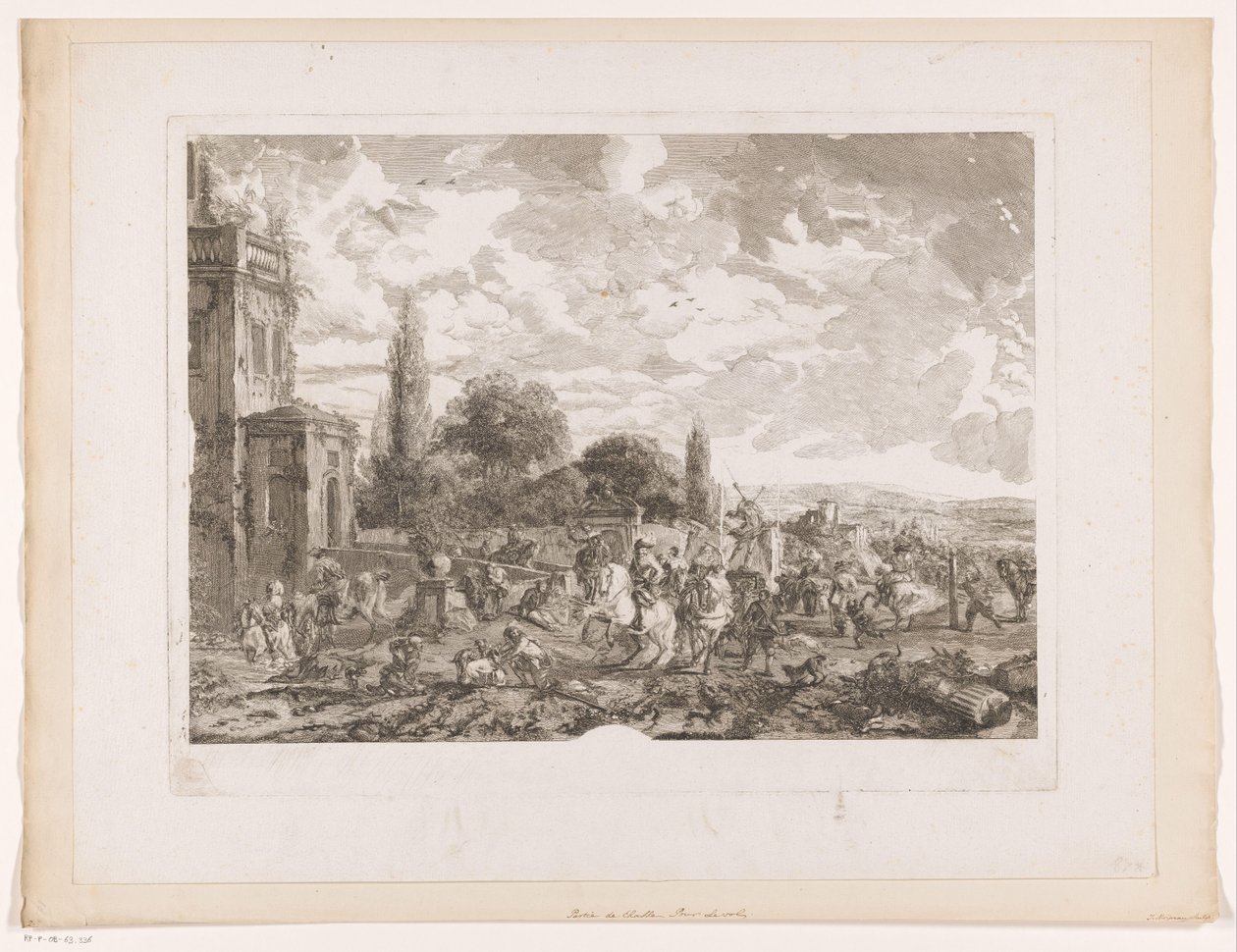 Partida de um grupo de caça em frente de uma casa
Partie de Chasse pour le Vol
Impressões após pinturas de Philips Wouwerman (título da série)
Oeuvres de Ph.pe Wouwermans Hollandois (título da série) de Jean Moyreau