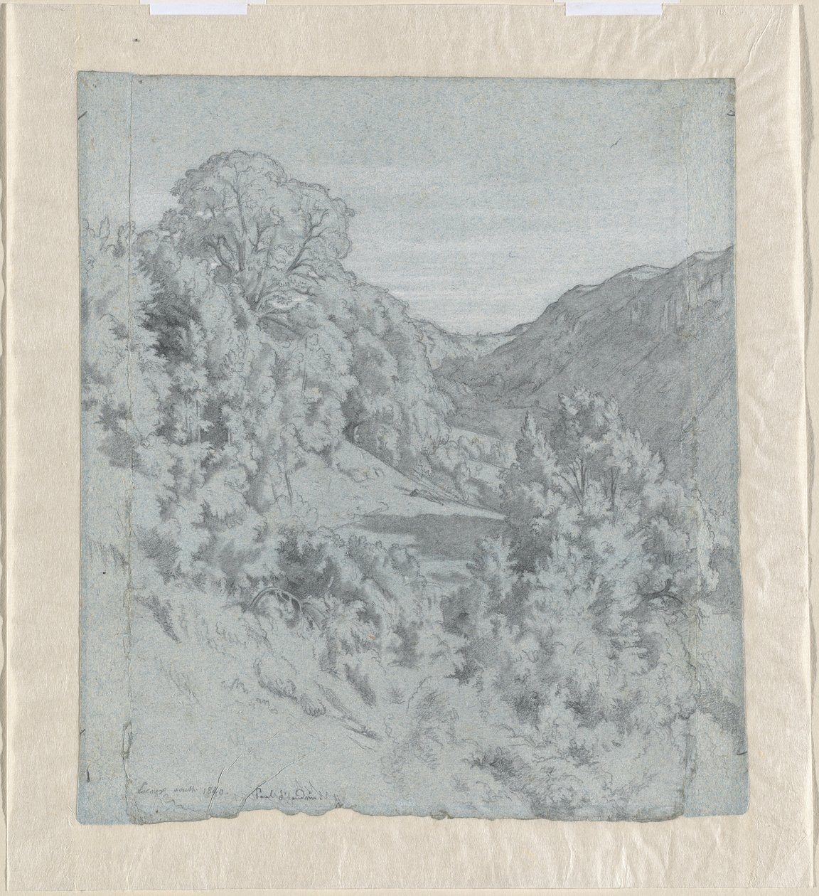 Árvores iluminadas pelo sol em um vale perto de Lacoux de Jean Paul Flandrin