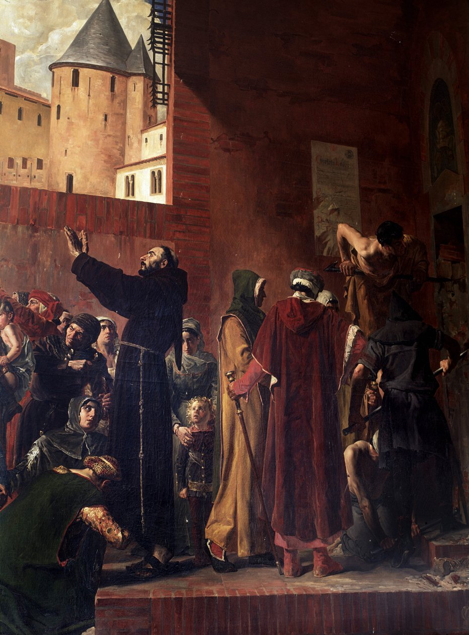 Delivrance des embmures de Carcassonne Em agosto de 1303, o povo de Carcassonne e Albi vem para arrancar das masmorras da Inquisição os muitos prisioneiros que continham - Bernard Delicieux tenta conter a multidão que seus discursos divertiam - O reflorest de Jean Paul Laurens