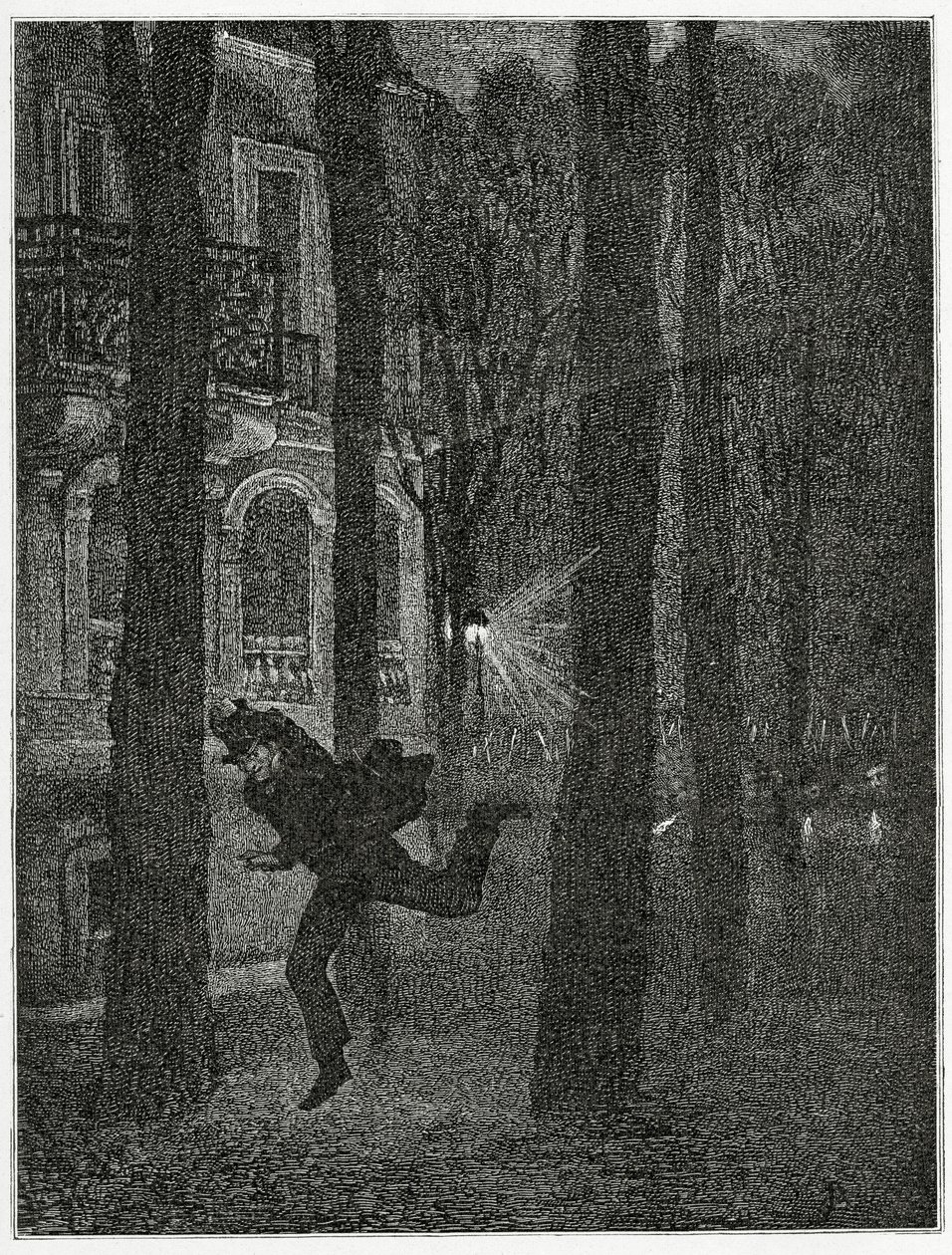 Fugindo prisioneiro - ilustração da Histoire d&39;un crime, século XIX (gravura bw) de Jean Paul Laurens