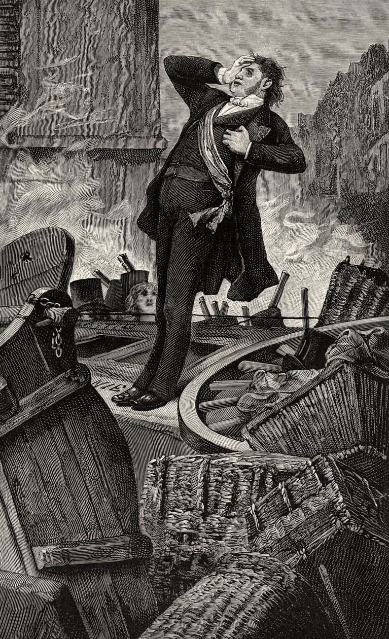 Morte de Baudin - ilustração da história de um crime, século XIX (gravura de bw) de Jean Paul Laurens