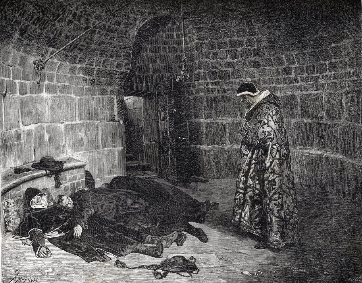 Vingança do Papa Urbano VI (1318-1389) - A vingança do Papa Urbano VI (tortura e desaparece dos seus próprios cardeais) - gravada por Laurens - de Jean Paul Laurens