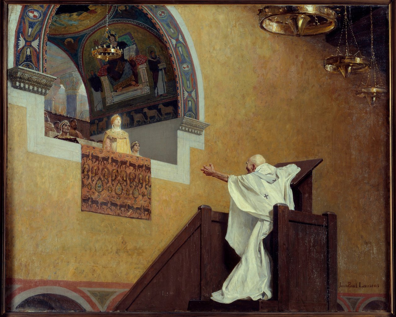 São João Crisóstomo (349-407) e a Imperatriz Eudoxia (? 404). O Patriarca culpa a Imperatriz Ocidental Eudoxia (Eudoxia Aelia) e culpa-a pelo seu luxo e amor ao esplendor. Pintura de Jean Paul Laurens (1838-1921) de Jean Paul Laurens