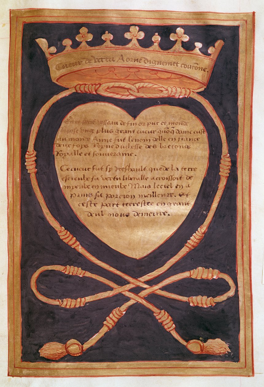 Fol. 61r O Coração Coroado da Coragem, do Relato do Funeral de Ana da Bretanha (1477-1514) 1515 de Jean Perreal