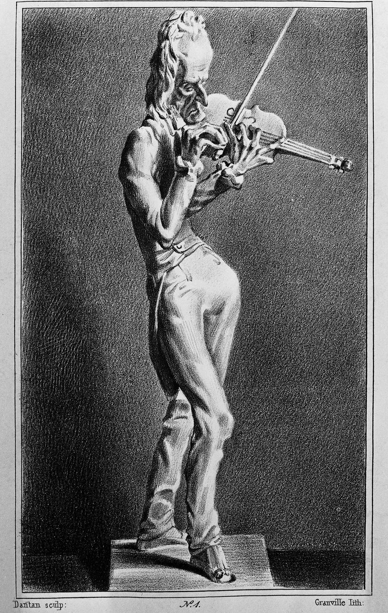 Niccolo Paganini (1782-1840), violinista e compositor italiano. Caricatura após a escultura de Jean Pierre Dantan, o jovem. de Jean Pierre (after) Dantan