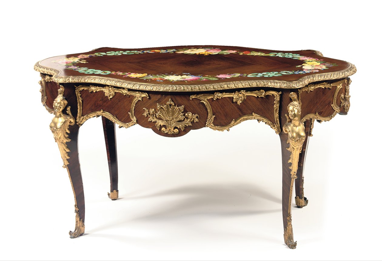 Mesa central Napoleão III, c.1856 (pau-rosa e esmalte) (ver também 476435 e 476436) de Jean Pierre Alexandre Tahan