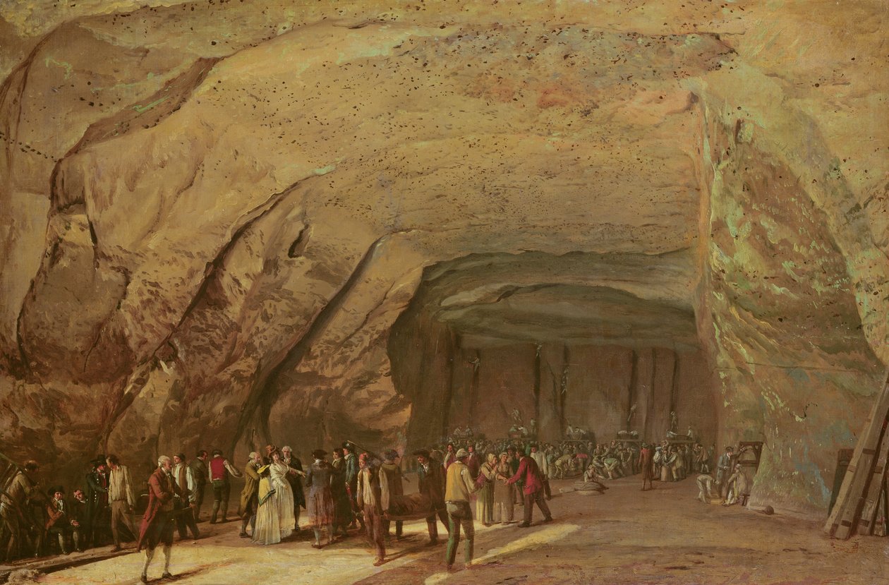 Entrada e interior de uma caverna usada como armazém de sal em Dieppedalle, c.1798 de Jean Pierre Houel