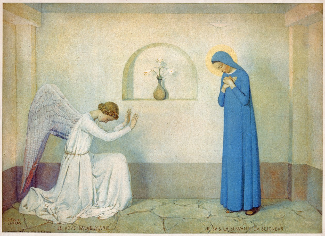 Anunciação à Virgem. (Gravura, cerca de 1920) de Jean Pierre Laurens
