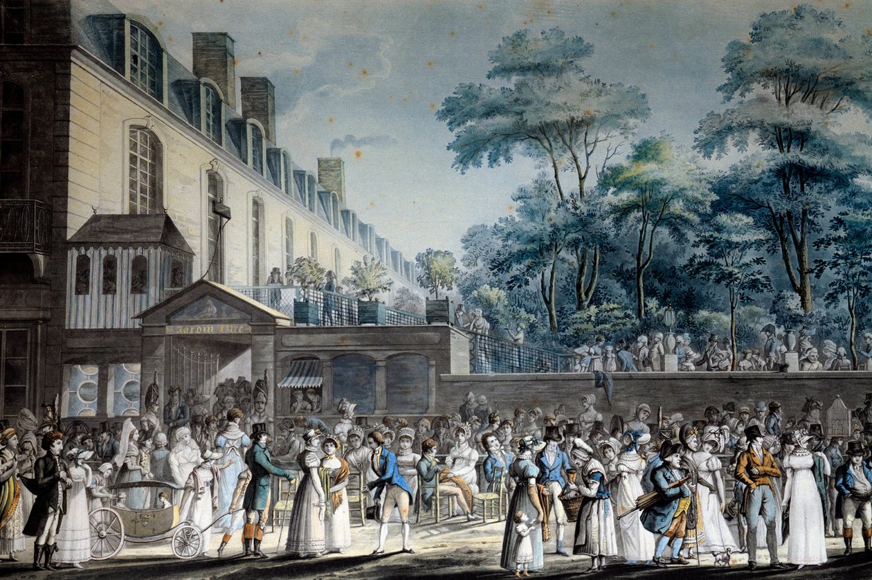 Vista de Paris: o calçadão do jardim turco. Litografia de Jean Pierre Marie Jazet (1788-1871) de Jean Pierre Marie Jazet