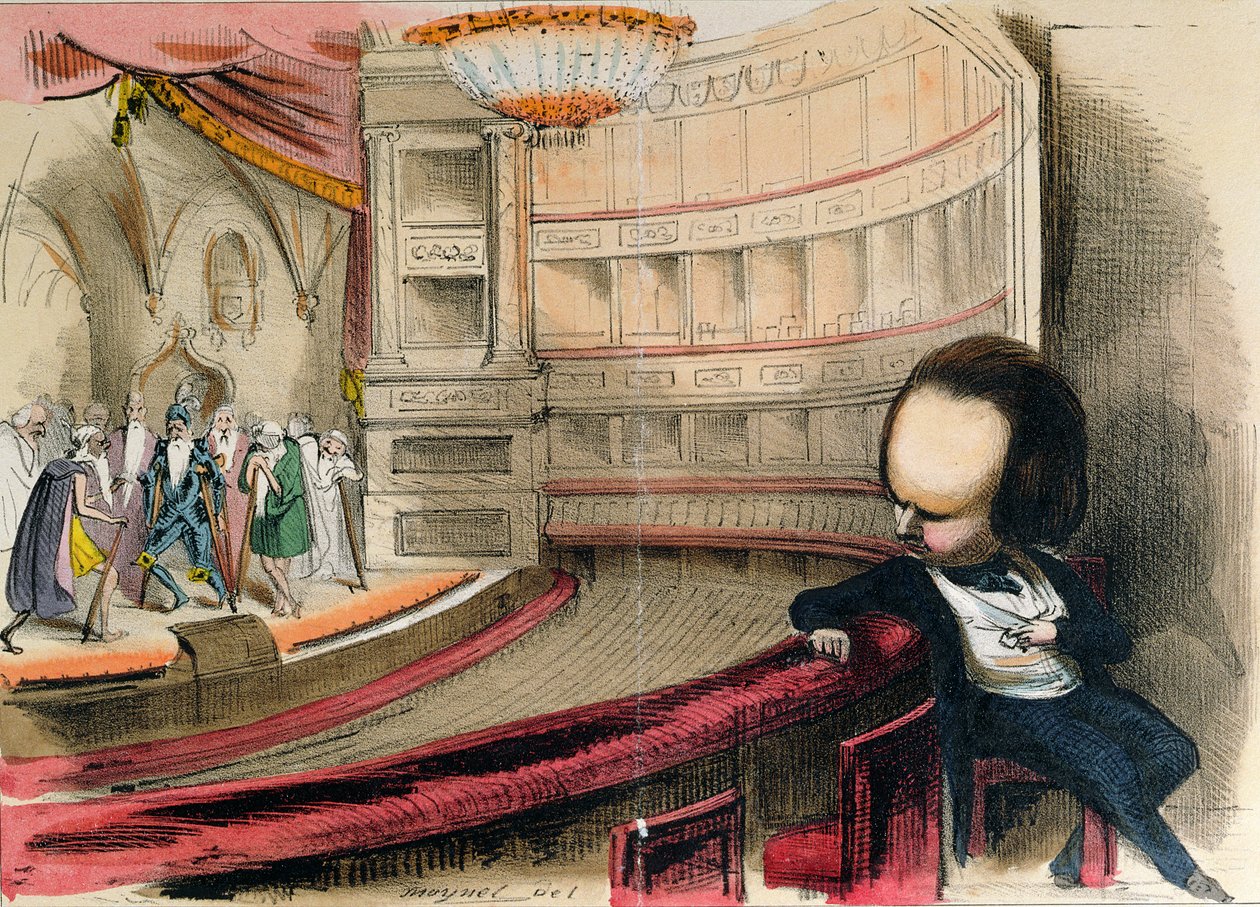 &39;Les Bulos Graves&39;, caricatura de Victor Hugo (1802-85) e de sua peça &39;Les Burgraves&39; (1843), da revista &39;La Caricature&39; de Jean Pierre Moynet