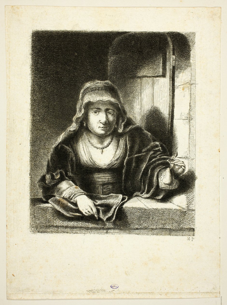 Mulher em uma janela de Jean Pierre Norblin de La Gourdaine