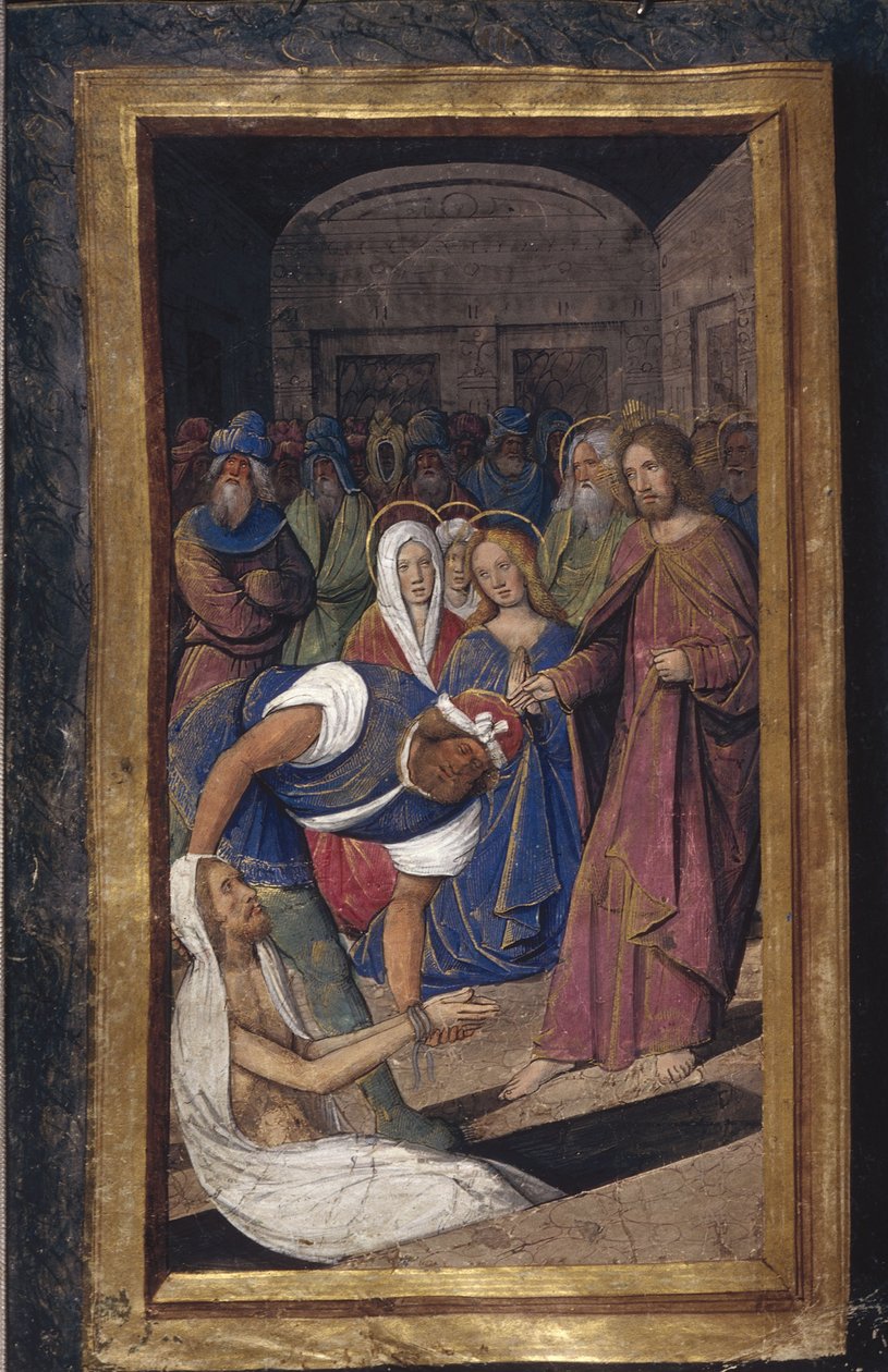 A Ressurreição de Lázaro de Lettres bâtardes, ca 1490-1510 de Jean Poyet