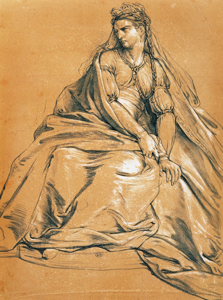 A actriz Adrienne Lecouvreur (1692-1730) no papel de título de Andromaque, de Jean Racine (1639-1699), desenho, França de Jean Racine