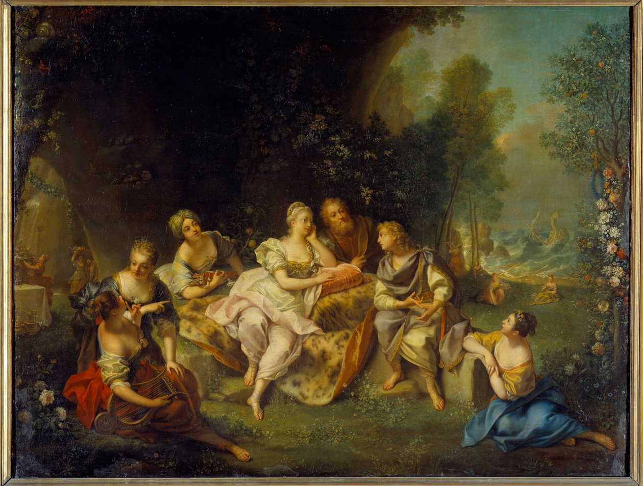 Telemaque conta suas aventuras em Calypso Ilustração para "As Aventuras de Telemaque" de François de Pons de Salignac de La Mothe-Fenelon (Mothe Fenelon de Jean Raoux