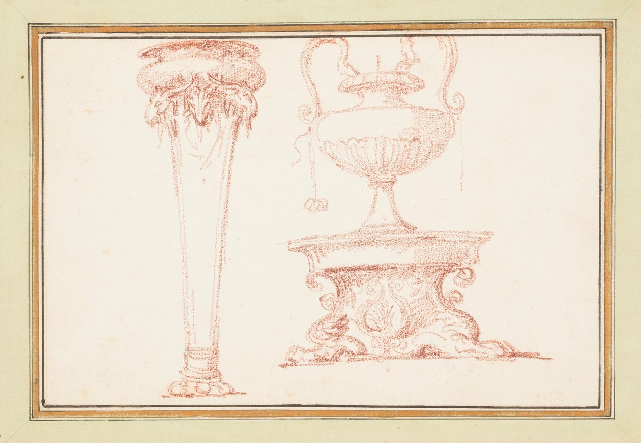 Desenho encadernado, Um vaso e uma lâmpada num suporte, em Dessins d