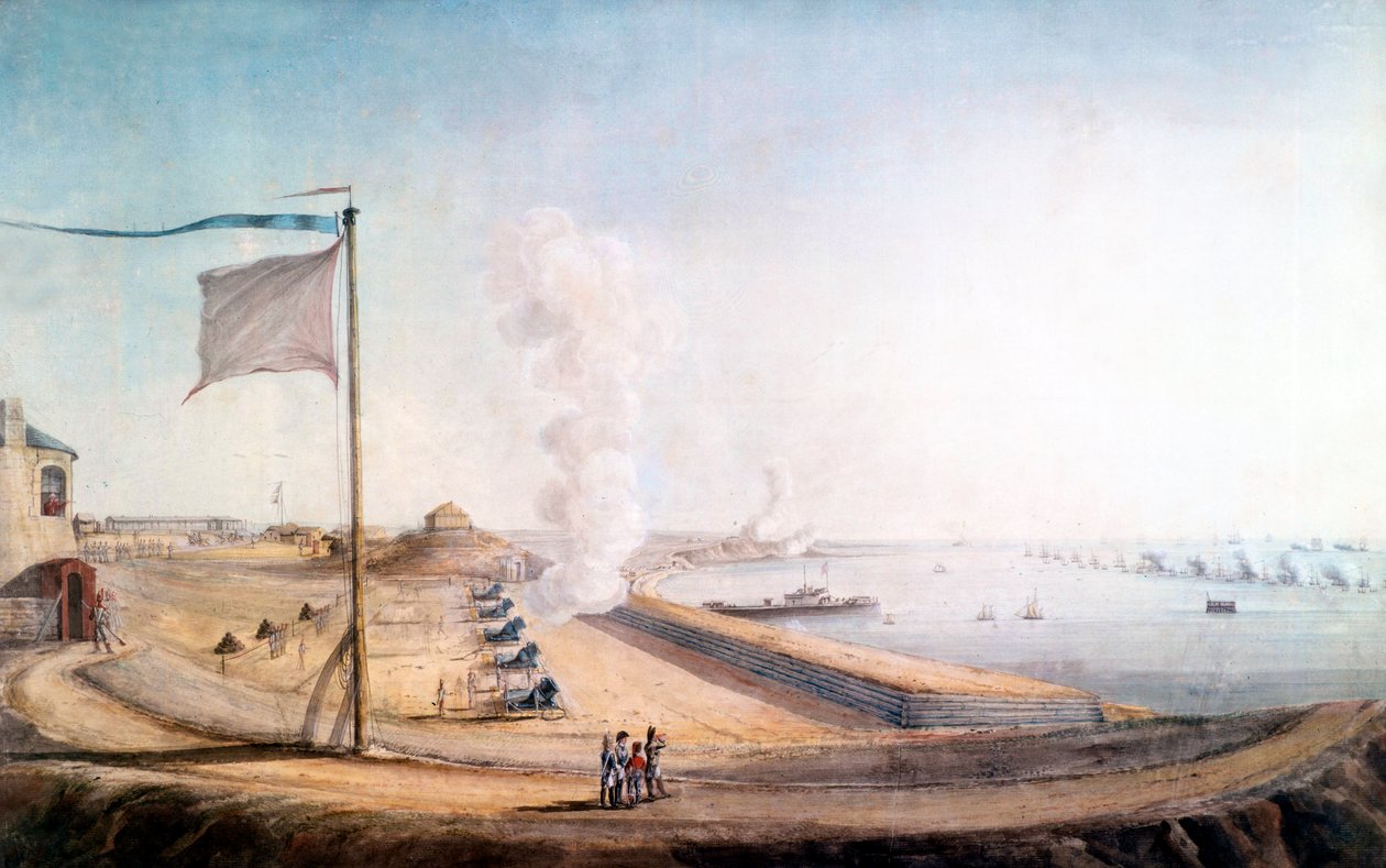 Vista do acampamento de Boulogne-sur-Mer : Napoleão observando a frota inglesa de Jean Rodolphe Gautier