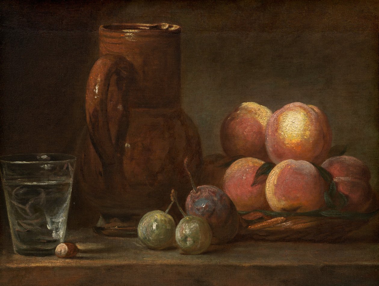 Fruta, jarro e um copo de Jean Baptiste Simeon Chardin