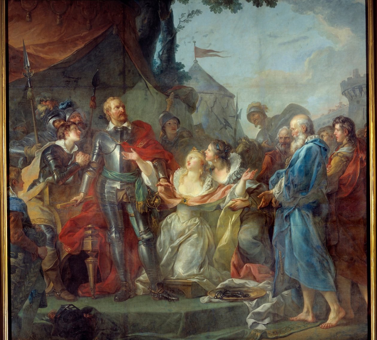 O cerco de Calais em 1347 foi a devoção de Eustáquio de São Pedro, o mais conhecido dos seis burgueses de Calais, que foram ao rei da Inglaterra Eduardo III, para implorar a graça dos habitantes de Calais (agosto de 1347). Pintura de Jean Simon de Jean Simon Berthelemy