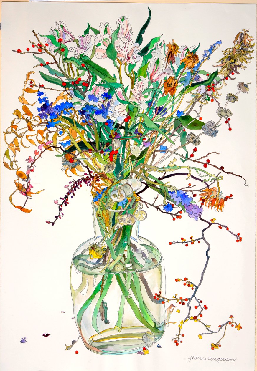 Alstroemeria, Statice, Calêndula da Honestidade, Folhas secas, Bagas de Jean Swan Gordon