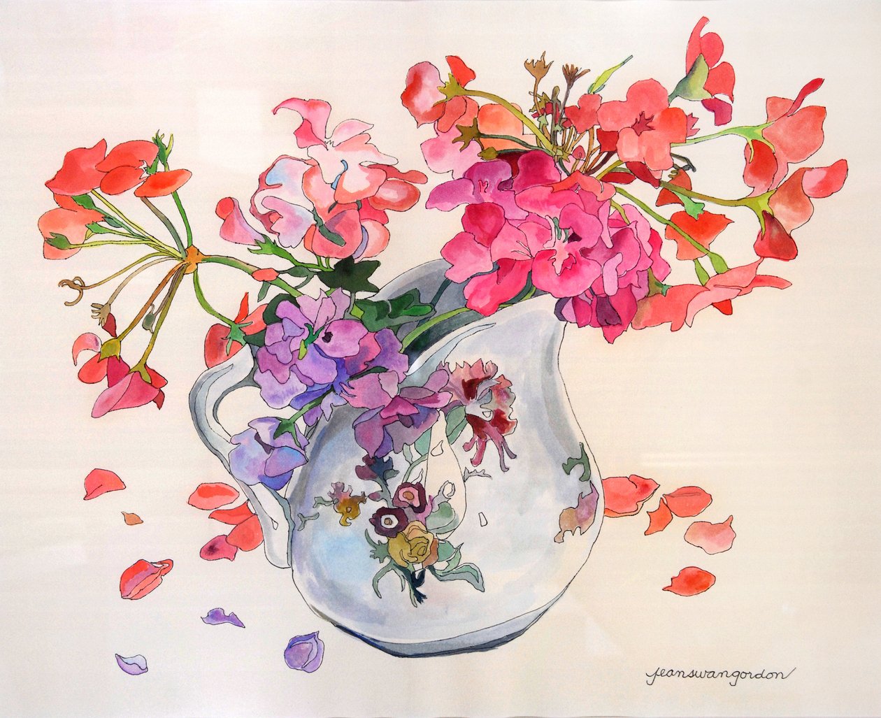 Flores de primavera em Limoges Du Barry Creamer (aguarela e tinta sobre papel) de Jean Swan Gordon